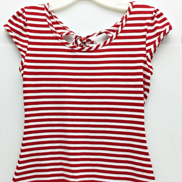 TEMPTED Red White Stripe Knit Top Scoop Back Sz M - Picture 1 of 8